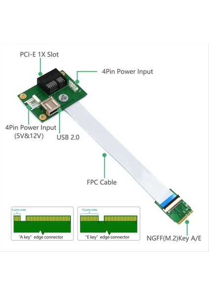 Pcıe Rıser Ngff M 2 Keya A/e-Pcı-E Express X1+Usb Adaptör Yüksek Lisans Kartı Fpc Kablosu ile 4pin Güç Kaynağı Kablosu (Yurt Dışından) fırsatları