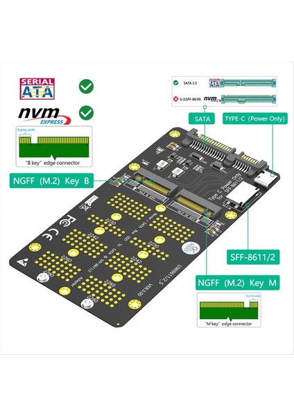 2 Arada Kombo M 2 (Ngff) Nvme Ssd/sata-Bus SSD-SFF-8611/8612 ve Sata Adaptörü (Yurt Dışından) fırsatları