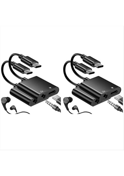 4x USB C Ila 3 5mm Kulaklık ve Şarj Cihazı Adaptörü Galaxy S22/S21/S20+ Ultra Için 2&#39 Den 2&#39 Si Not 20/10 Pixel 6/5/4/3 Xl (Siyah) (Yurt Dışından)