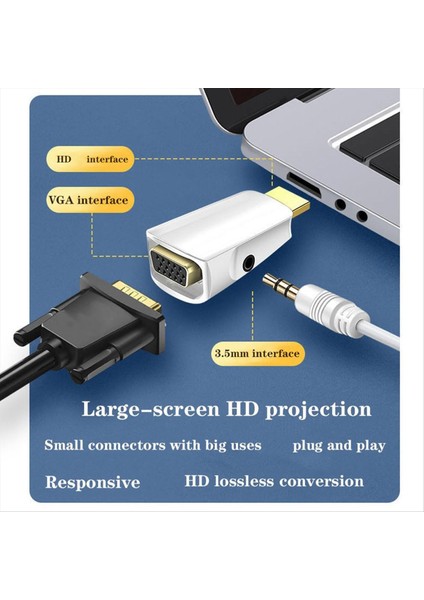 HDMI ile Uyumlu VGA Adaptörü Hd 1080P Ses Dönüştürücü Ses Iletimi 3 5mm Jak Ses Dönüştürücü Siyah+Beyaz (Yurt Dışından)