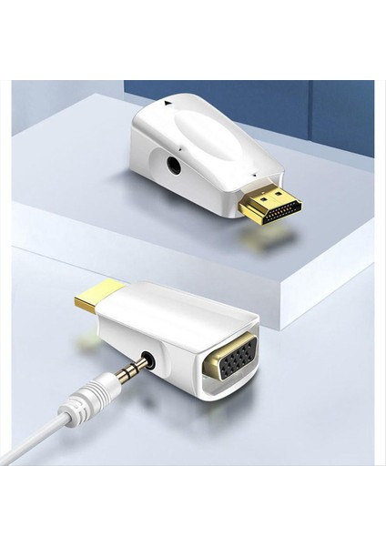 HDMI ile Uyumlu VGA Adaptörü Hd 1080P Ses Dönüştürücü Ses Iletimi 3 5mm Jak Ses Dönüştürücü Siyah+Beyaz (Yurt Dışından) fiyatları