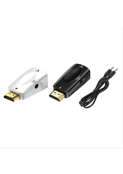 HDMI ile Uyumlu VGA Adaptörü Hd 1080P Ses Dönüştürücü Ses Iletimi 3 5mm Jak Ses Dönüştürücü Siyah+Beyaz (Yurt Dışından) fırsatları