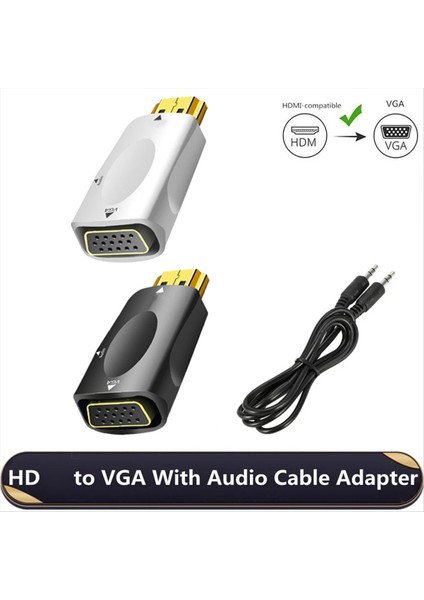 HDMI ile Uyumlu VGA Adaptörü Hd 1080P Ses Dönüştürücü Ses Iletimi 3 5mm Jak Ses Dönüştürücü Siyah+Beyaz (Yurt Dışından) indirimleri