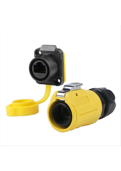Lp-20 RJ45 Konnektör Seti Cat6 IP68 Su Geçirmez RJ45 Panel Montaj Iki Delik Soket Tapası Kablo Adaptörü Sarı (Yurt Dışından)