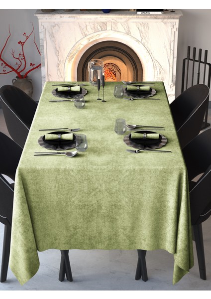 Kadife Dokulu Çağla Yeşili Masa Örtüsü