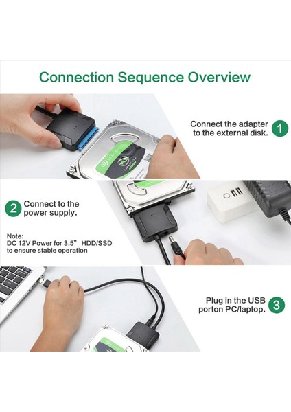5x USB - Sata Veri Kablosu 2 5/3 5 Inç Usb3 0 Kolay Sürücü Kablosu Sata Sabit Disk Adaptör Kablosu (Abd Fişi) (Yurt Dışından) fırsatları