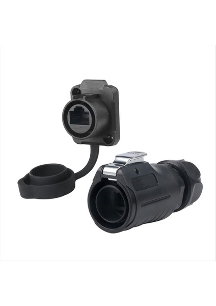 Lp-20 RJ45 Konnektör Seti Cat6 IP68 Su Geçirmez RJ45 Panel Montaj Iki Delik Soket Fişi Kablo Adaptörü Siyah (Yurt Dışından)