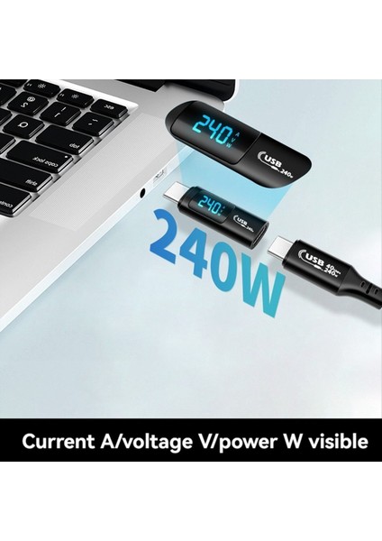 USB 2 0 Ekran Otg Adaptörü 240W Dijital Ekran Tip-C Tipi Otg Yüksek Hızlı 40GBPS Hızlı Şarj Adaptörü Siyah (Yurt Dışından)
