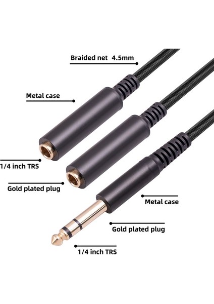 6 35 mm Erkek - 2 6 35 mm Kadın Ses Adaptör Kablosu 1/4 6 35MM Fişinden Çift 6 35MM Y Sabit Stereo Ses Kablosu (Yurt Dışından)