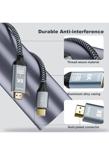 1m Tip C Ila HDMI Uyumlu Adaptör 8k 60Hz USB C Ila HDMI Uyumlu Adaptör Desteği 48GBPS Aktarım Hızı (Yurt Dışından) indirimleri