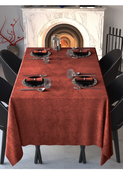 Kadife Dokulu Kiremit Rengi Masa Örtüsü