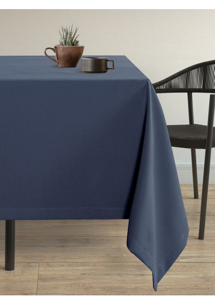 Kadife Dokulu Lacivert Masa Örtüsü
