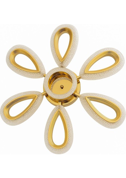 Kristal Görünümlü Lüks Modern Gold 6 Kollu Halkalı LED Şık Salon Tavan Avize 61 cm