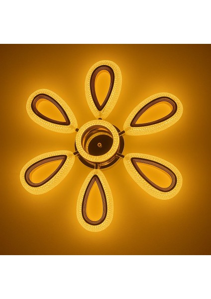 Kristal Görünümlü Lüks Modern Gold 6 Kollu Halkalı LED Şık Salon Tavan Avize 61 cm fiyatları