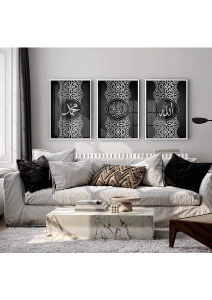 3 Parça Çerçeveli Kelime-I Tevhid , Allah(C.c),hz.muhammed(Sav.) Ahşap Tablo Seti fiyatları