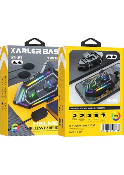 Sptrns Karler Bass Krm2 Rgb Motosiklet Sürücüleri Için Ipx6 Su Geçirmez Özellikli Kablosuz Bluetooth Kulaklık - Siyah fiyatları