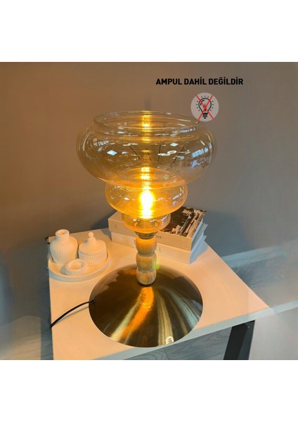 Lily Cam Bal Rengi Üç Boncuk Masa Lambası Dekoratif Masaüstü Aydınlatma Hol Yatak Odası Başucu Lamba