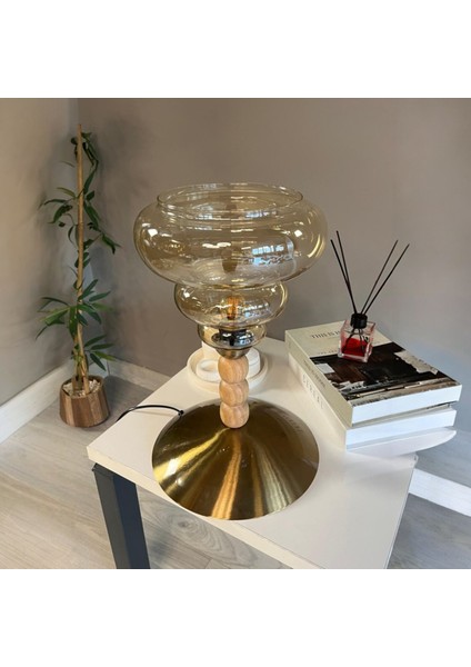 Lily Cam Bal Rengi Üç Boncuk Masa Lambası Dekoratif Masaüstü Aydınlatma Hol Yatak Odası Başucu Lamba fırsatları