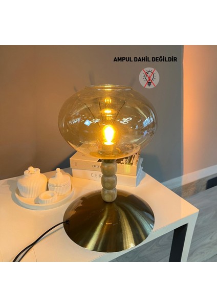 Solvia Cam Bal Rengi Üç Boncuk Masa Lambası Dekoratif Masaüstü Aydınlatma Yatak Odası Başucu Lamba