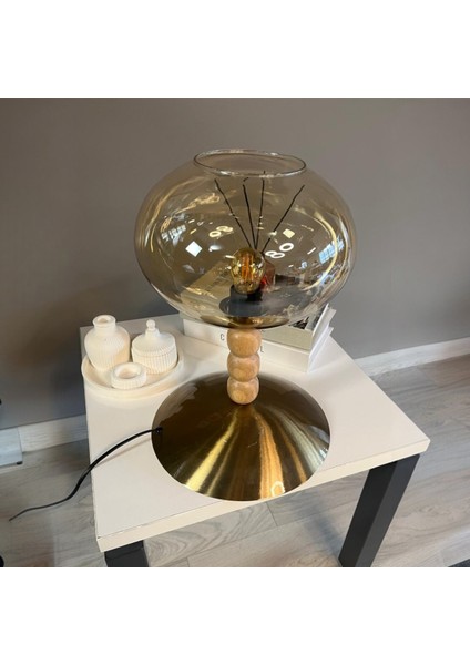 Solvia Cam Bal Rengi Üç Boncuk Masa Lambası Dekoratif Masaüstü Aydınlatma Yatak Odası Başucu Lamba fiyatları