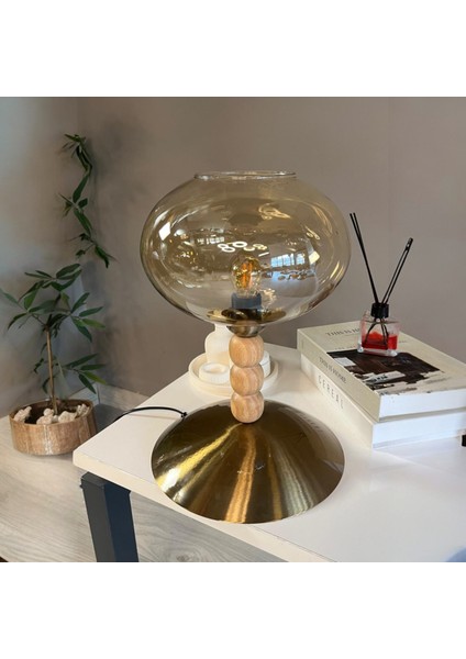 Solvia Cam Bal Rengi Üç Boncuk Masa Lambası Dekoratif Masaüstü Aydınlatma Yatak Odası Başucu Lamba modelleri