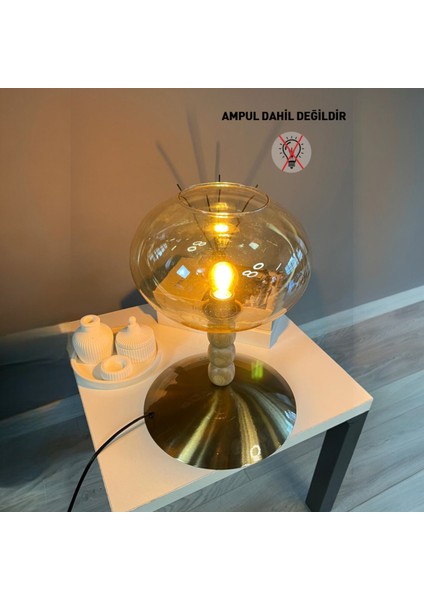 Solvia Cam Bal Rengi Üç Boncuk Masa Lambası Dekoratif Masaüstü Aydınlatma Yatak Odası Başucu Lamba fırsatları