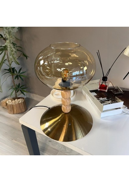 Solvia Cam Bal Rengi Üç Boncuk Masa Lambası Dekoratif Masaüstü Aydınlatma Yatak Odası Başucu Lamba indirimleri