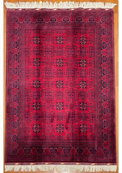 El Dokuma Afgan Halı Yıldız Desenli Ince Dokuma Bordo Renk 3 Metre Kare