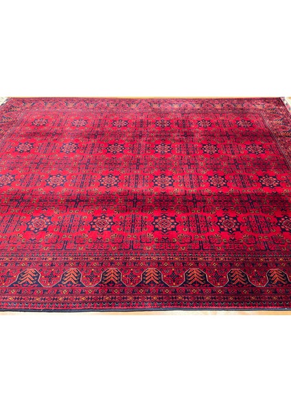 El Dokuma Afgan Halı Yıldız Desenli Ince Dokuma Bordo Renk 4 Metre Kare
