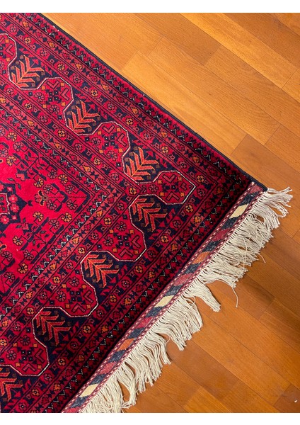 El Dokuma Afgan Halı Yıldız Desenli Ince Dokuma Bordo Renk 4 Metre Kare