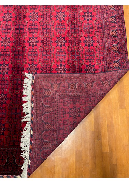 El Dokuma Afgan Halı Yıldız Desenli Ince Dokuma Bordo Renk 4 Metre Kare