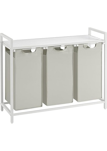 Çamaşır Sepeti 3 Bölmeli, Raflı Çamaşır Torbası, Çamaşır Kutusu, Oxford Kumaştan Uzatılabilir Çamaşır Torbası, Metal Çerçeve, 3 x 38 L, 92,5 x 33 x 72 Cm, Beyaz BLH301W01