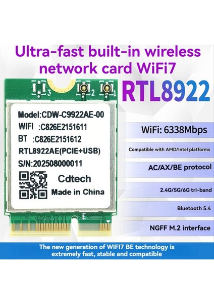 RTL8922AE Wifi7 Kart 6338 Mbps Tri-Band 2 4g/5g/6g Kablosuz Wifi Adaptörü Bluetooth5 4 M 2 WIN10/WIN11 + 8db Anten (Yurt Dışından) modelleri