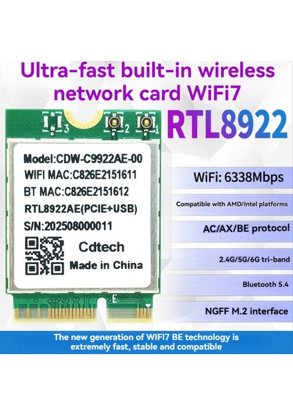 RTL8922AE Wifi7 Kart + 2X10DB Anten 2 4g/5g/6g Tri-Band 6338 Mbps Kablosuz Wifi Kart Adaptörü Bluetooth 5 4 Masaüstü Bilgisayar Için (Yurt Dışından) modelleri