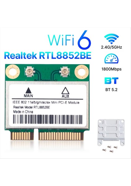 RTL8852BE Wifi 6 Ağ Kartı 10DBI Anten Bt 5 2 Mini Pcı-E Kablosuz Çift Bant 2 4g/5ghz 1800M Adaptör Win 11 Için (Yurt Dışından) fiyatları