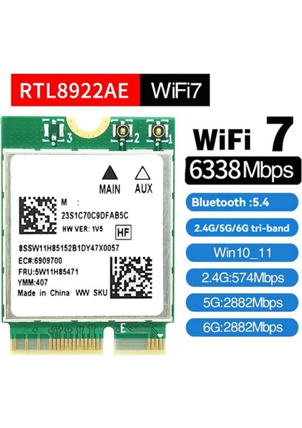 RTL8922AE Wifi7 Kartı + Dönen Anten 2 4g/5g/6g 6338 Mbps Bluetooth5 4 M 2 Ngff Kablosuz Wifi Adaptör Kartı WIN10/11 (Yurt Dışından) fırsatları