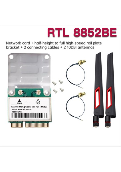 RTL8852BE 10DBI Antenli Wifi 6 Ağ Kartı Bt 5 2 Mini Pcı-E Dual Band 2 4g/5ghz 1800M Adaptör Win 10 11 Için (Yurt Dışından) modelleri