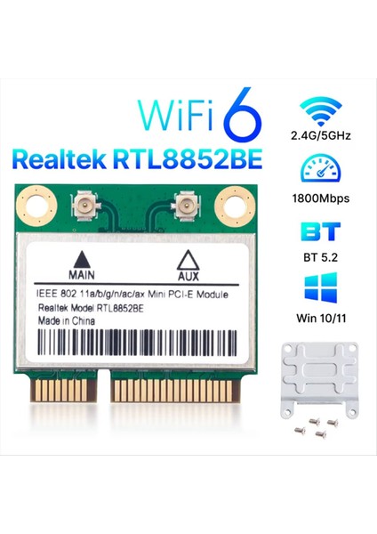RTL8852BE 10DBI Antenli Wifi 6 Ağ Kartı Bt 5 2 Mini Pcı-E Dual Band 2 4g/5ghz 1800M Adaptör Win 10 11 Için (Yurt Dışından) fırsatları