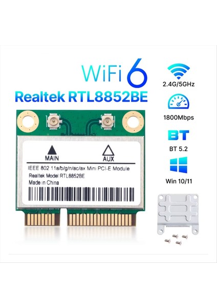 RTL8852BE Braketli Wifi 6 Ağ Kartı Bt 5 2 Mini Pcı-E AX1800 Çift Bant 2 4g/5 Ghz Adaptör Win 10/11 Için (Yurt Dışından) fiyatları