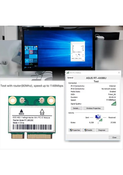 RTL8852BE Braketli Wifi 6 Ağ Kartı Bt 5 2 Mini Pcı-E AX1800 Çift Bant 2 4g/5 Ghz Adaptör Win 10/11 Için (Yurt Dışından) indirimleri