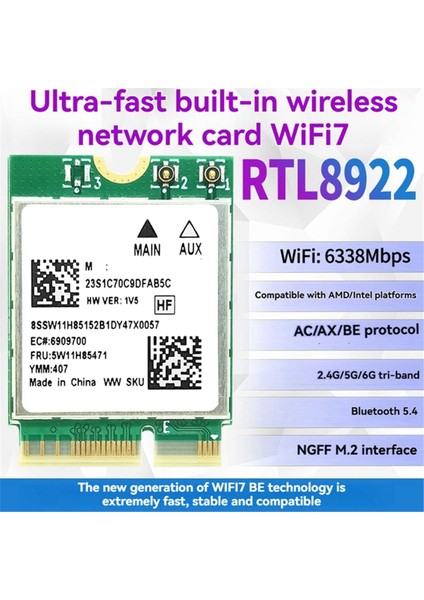 RTL8922AE Wifi7 Kart 2 4g/5g/6g 6338 Mbps Bluetooth5 4 M 2 Ngff Kablosuz Wifi Adaptör Kartı + 10DB Anten WIN10/WIN11 (Yurt Dışından) indirimleri