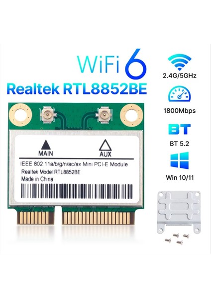 RTL8852BE 8dbı Antenli Wifi 6 Ağ Kartı Bt 5 2 Mini Pcı-E Dual Band 2 4g/5ghz 1800MBPS Adaptör Win 10 11 Için (Yurt Dışından) modelleri