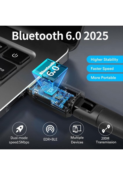 USB Bluetooth6.0 Adaptör 200M USB Dongle Kablosuz Müzik Ses Alıcı Verici Ble/edr Pc Fare Klavye Için (Yurt Dışından) fiyatları