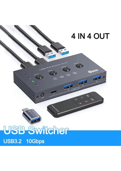 Usb3 2 Switcher Kvm Anahtarı Paylaşılan Denetleyici Adaptörü 10 Gbps Hızı Fit Bilgisayar Dizüstü Fare Klavye Paylaşımı 4 USB Bağlantı Noktası (Yurt Dışından) modelleri