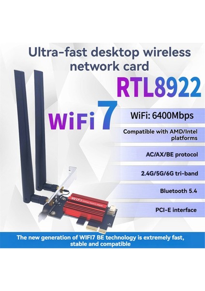 RTL8922AE Wifi7 Pcıe Adaptörü + 12DB Anten Dahili Kablosuz Ağ Kartı Tri Band 2 4g/5g/6ghz 6338MBPS Bt5 4 (Yurt Dışından) fırsatları