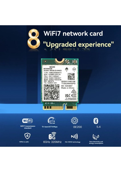 Wifi 7 BE200 Kart+Manyetik Anten 2.4g/5g/6ghz Bluetooth 5.4 Wifi Adaptörü 8774MBPS WIN10/11 Için Kablosuz Ağ Kartı (Yurt Dışından) indirimleri