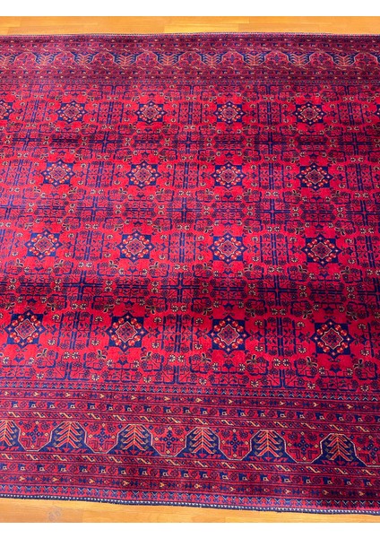 El Dokuma Afgan Halı Yıldız Desenli Ince Dokuma Bordo Renk 4 Metre Kare