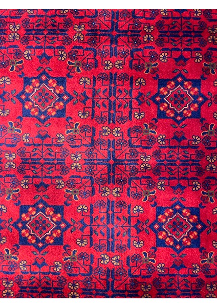 El Dokuma Afgan Halı Yıldız Desenli Ince Dokuma Bordo Renk 4 Metre Kare