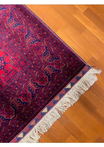 El Dokuma Afgan Halı Yıldız Desenli Ince Dokuma Bordo Renk 4 Metre Kare