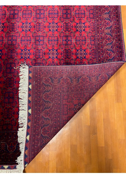 El Dokuma Afgan Halı Yıldız Desenli Ince Dokuma Bordo Renk 4 Metre Kare